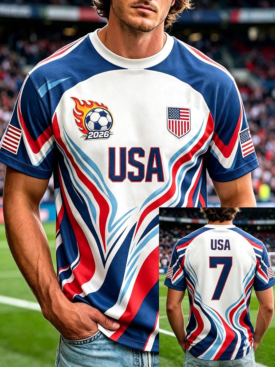Men's Fashion US National Soccer Team Fan Crew Neck Short-Sleeve T-Shirt