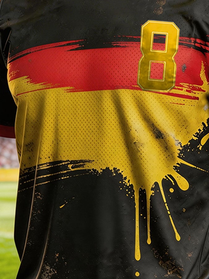 Men's Retro Distressed Germany National Team Fan Soccer Jersey-Style Short-Sleeve T-Shirt (Number 8)