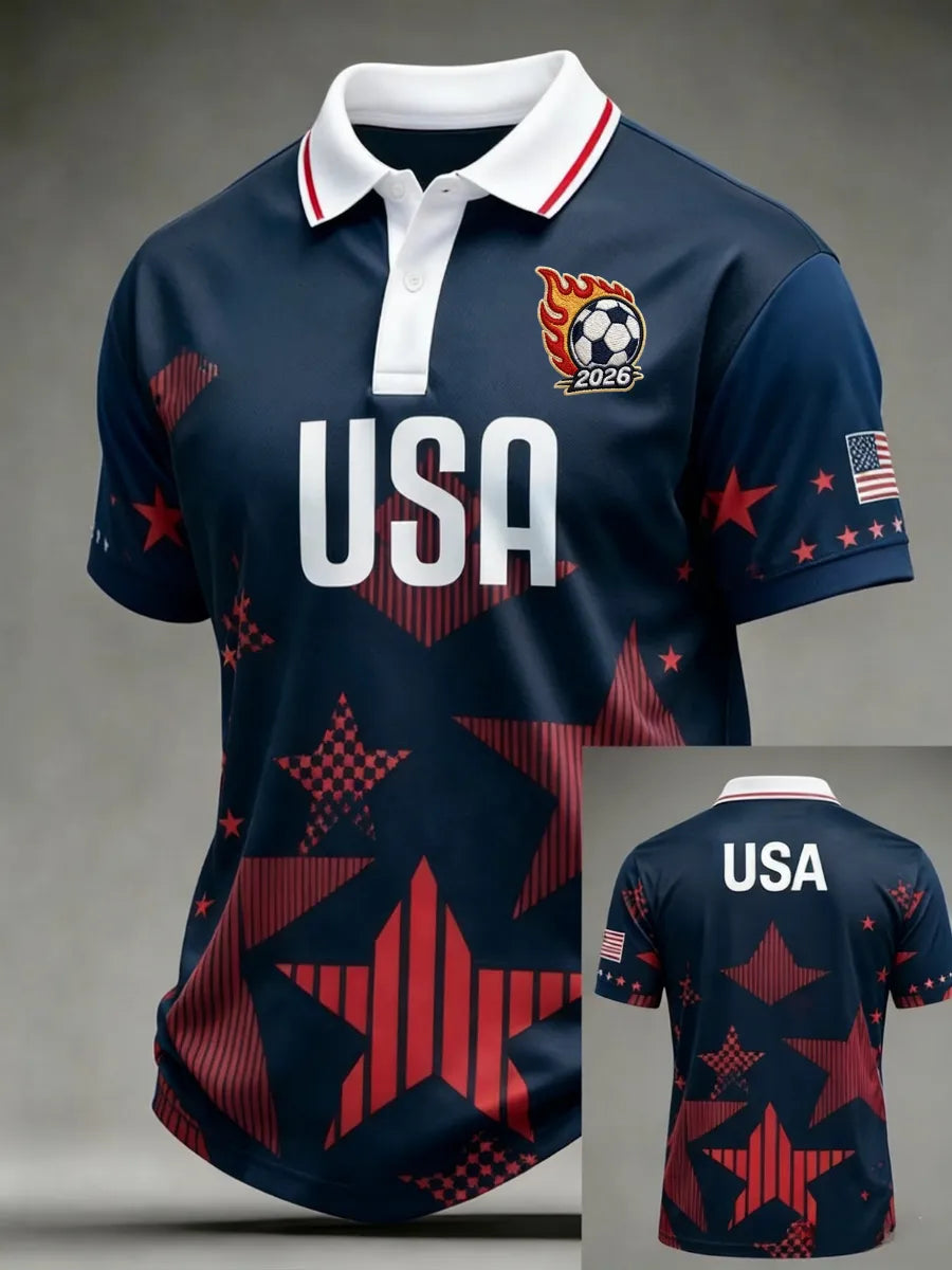 Men's USA Football Lover Art Printed Polo Shirt