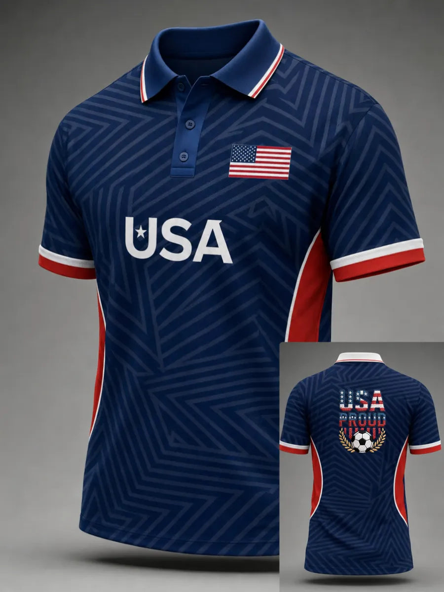 Men's USA Football Lover Art Printed Polo Shirt