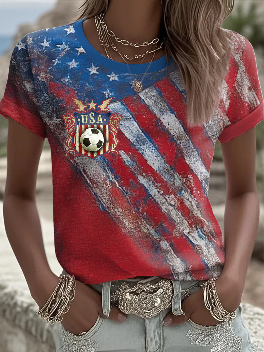 Women's USA Football Lover Printed T-shirt