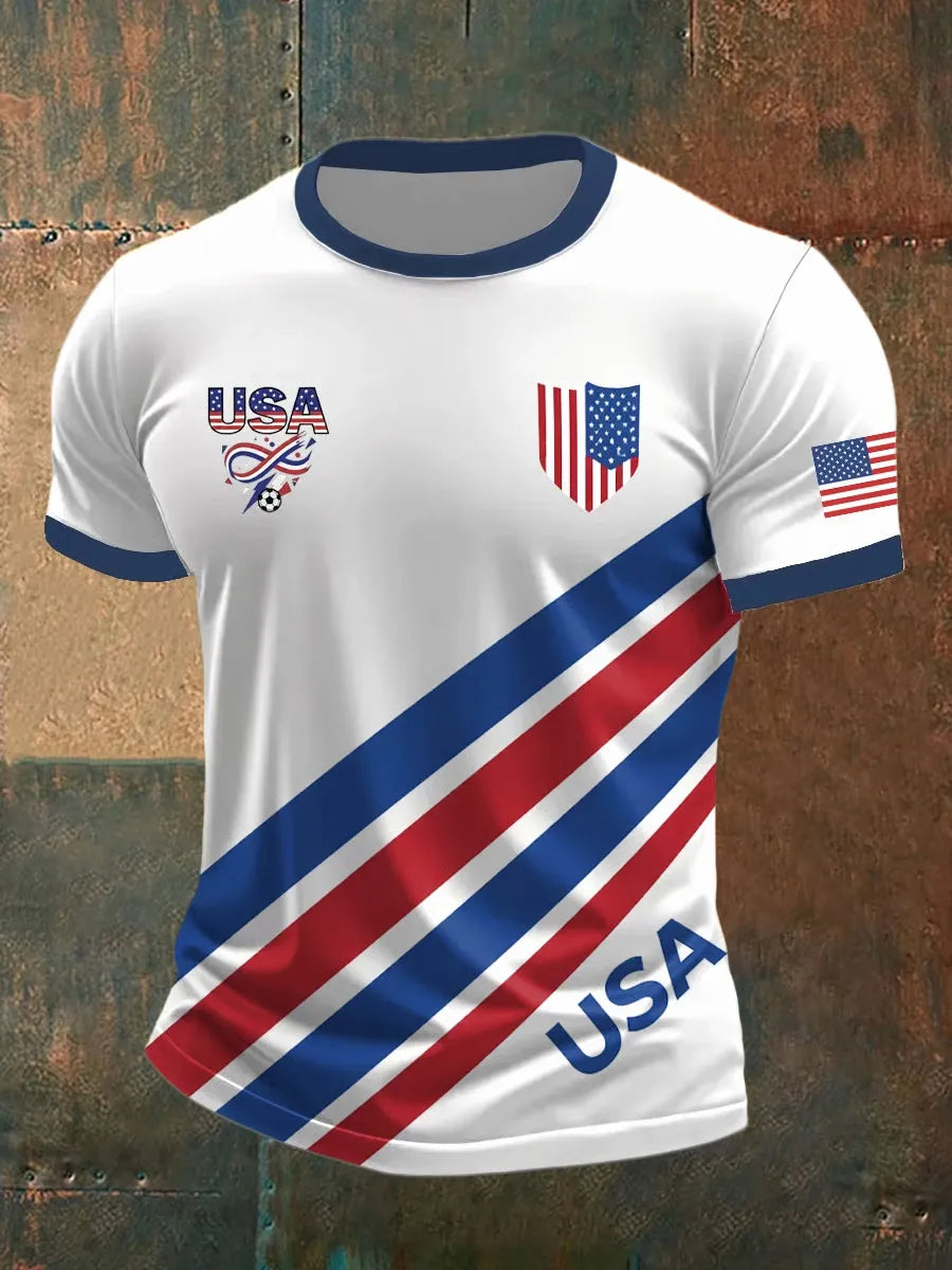 American Soccer Fan Patriotic Graphic Print Men's Casual T-Shirt