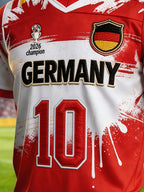 Men's Color-Block Football Jersey-Style T-Shirt — Germany Team Fan Edition with Printed Graphics and 10-Digit Number (Short Sleeve)