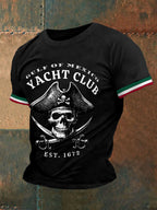 Men's Retro Pirate Historical Gulf Of Mexico Yacht Club Print Casual Tee