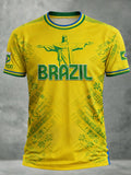 Men's Fashion Brazil Football Team Fan Print Crew Neck T-Shirt