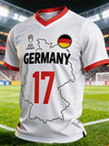 Men's Germany National Team Fan T-Shirt: Color-Block Splicing, Short Sleeve, with "17" Number