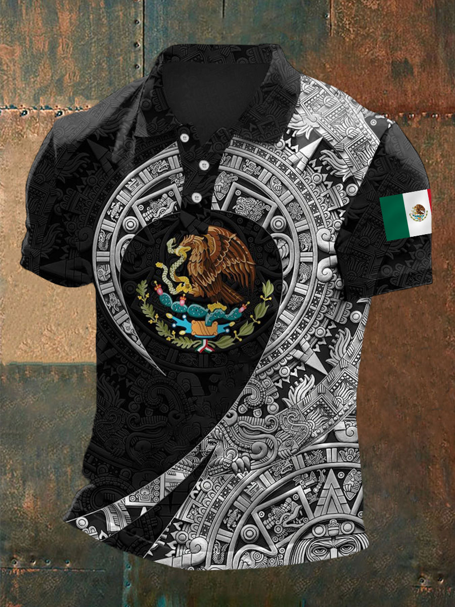 Men's Retro Mexican Aztec Print Casual Polo