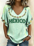 Women's Mexico Football Lover Art Printed T-Shirt