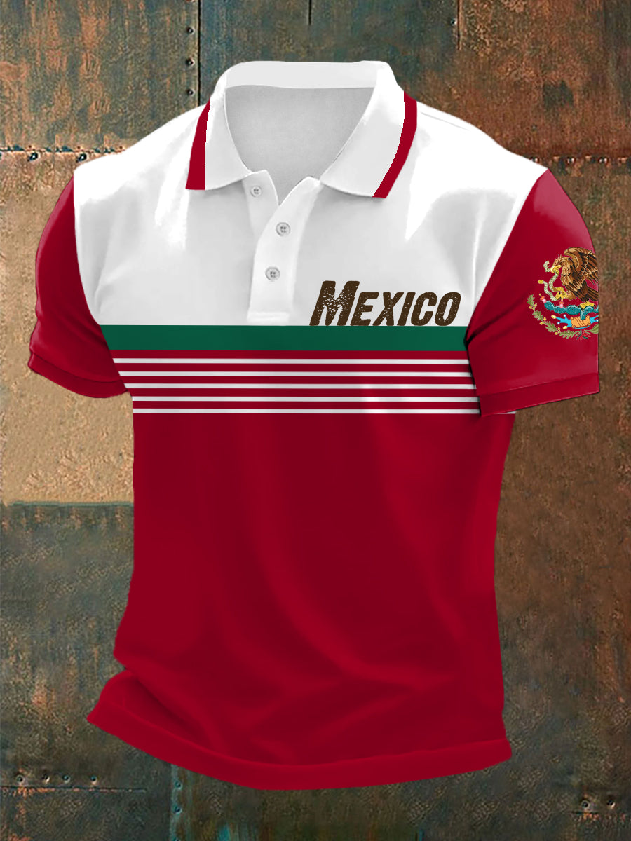 Men's Mexico Stripes Print Casual Polo