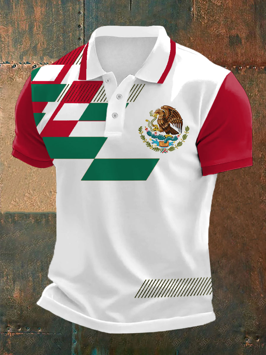 Men's Mexico Flag Print Casual Polo