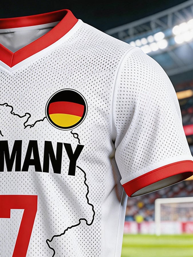 Men's Germany National Team Fan T-Shirt: Color-Block Splicing, Short Sleeve, with "17" Number
