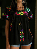 Women's Mexican Floral Short Sleeves Shirt
