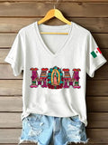 Women's Floral Virgin of Mexico Our Lady of Guadalupe Mexican Flag Short Sleeves T-shirt