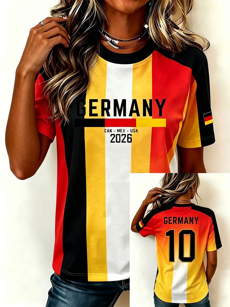 Women's Stylish Germany National Football Team Fan T-Shirt – Crew Neck, Short Sleeve