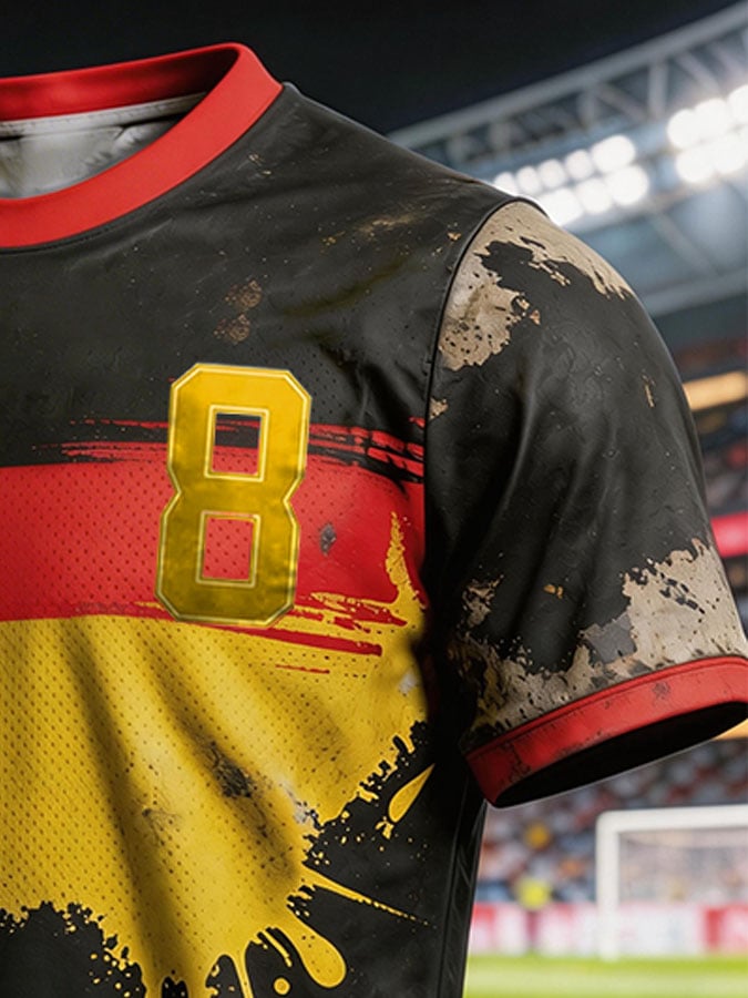 Men's Retro Distressed Germany National Team Fan Soccer Jersey-Style Short-Sleeve T-Shirt (Number 8)