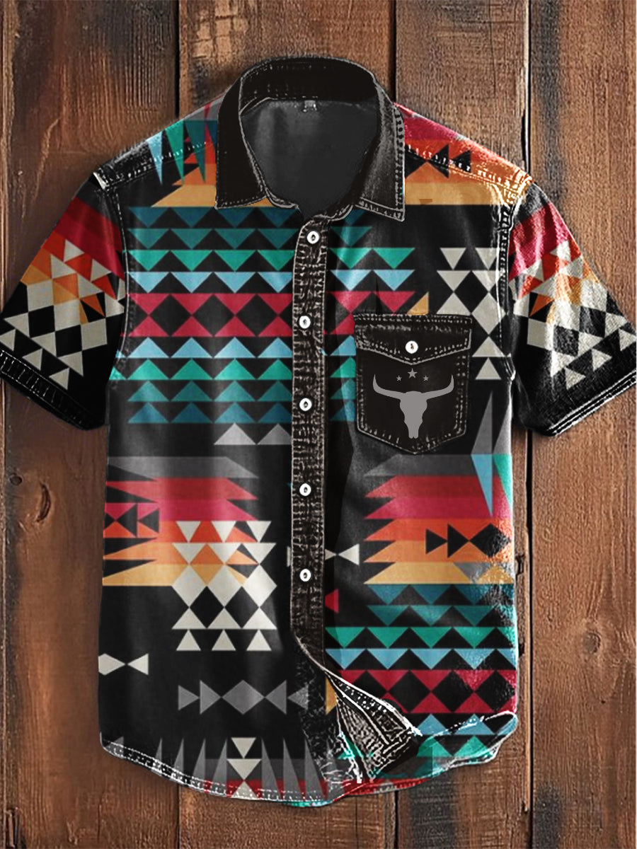 Men's Retro Aztec Bull Head Shirt