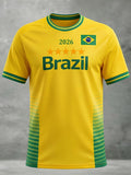 Men's Fashion Brazil Football Team Fan Print Crew Neck T-Shirt
