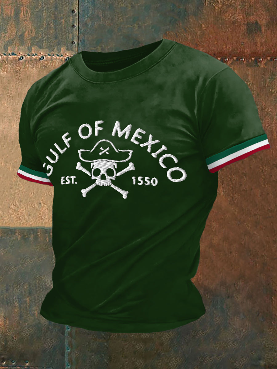 Men's Retro Pirate Gulf Of Mexico Est.1550 Stay Salty And Resist Mexico Print Casual Tee