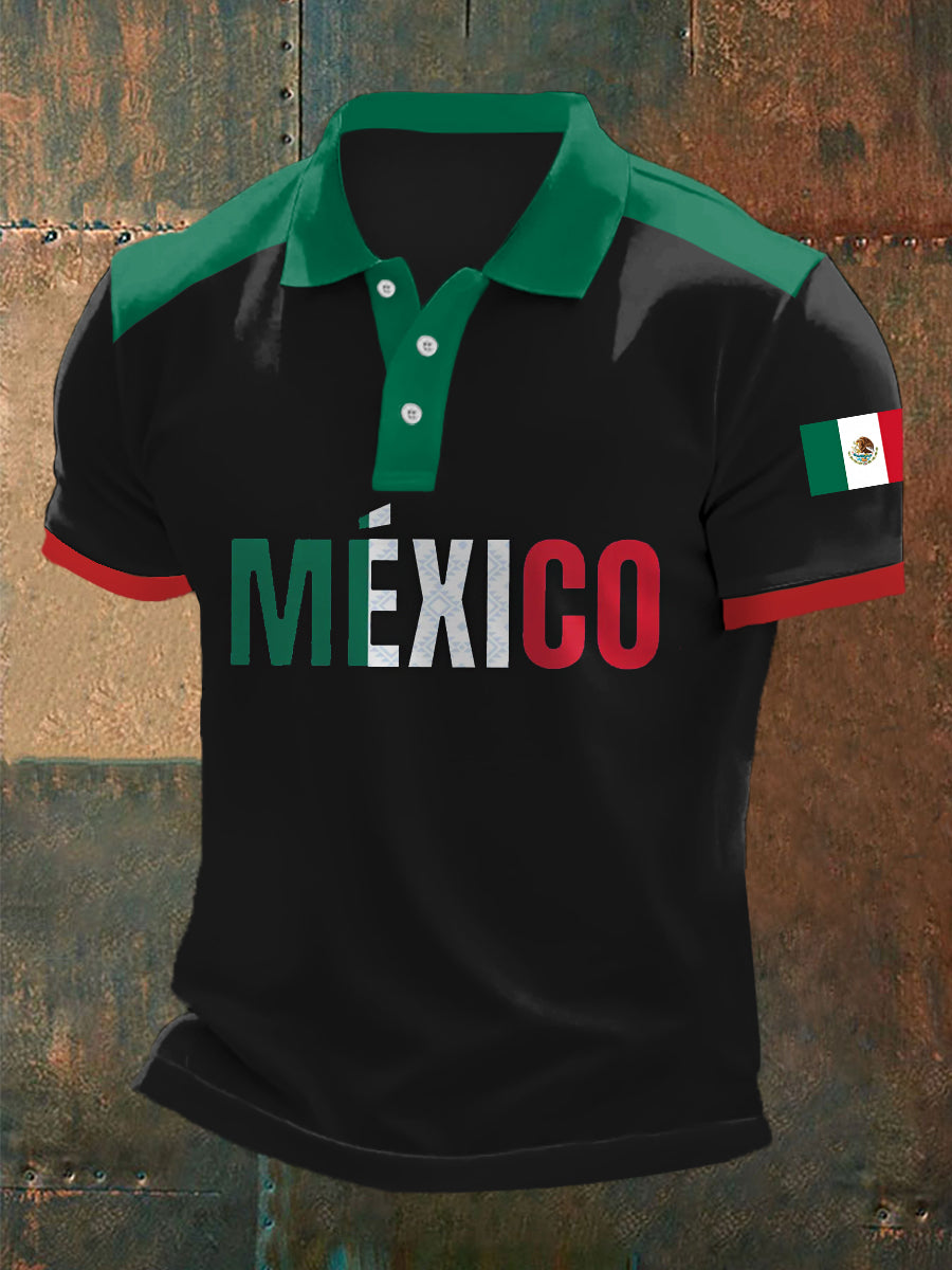 Men's Mexican Flag Print Casual Top