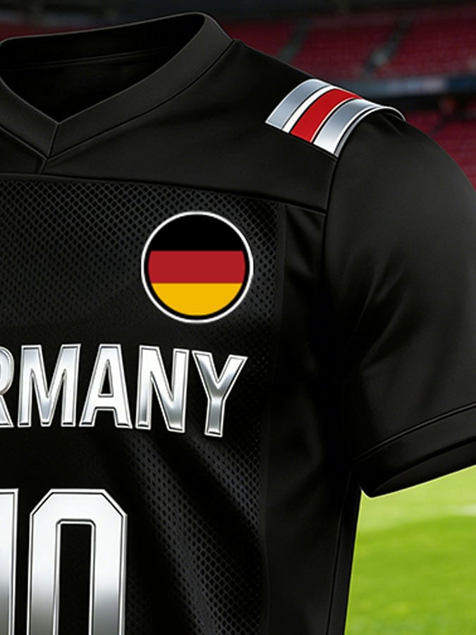 Men's Germany National Team Fan T-Shirt: Color-Block Splicing, Short Sleeve, with "10" Number