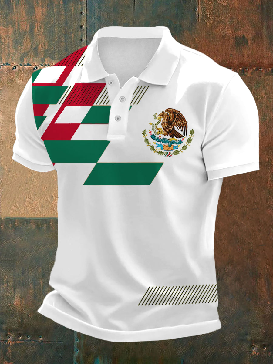 Men's Mexico Flag Print Casual Polo