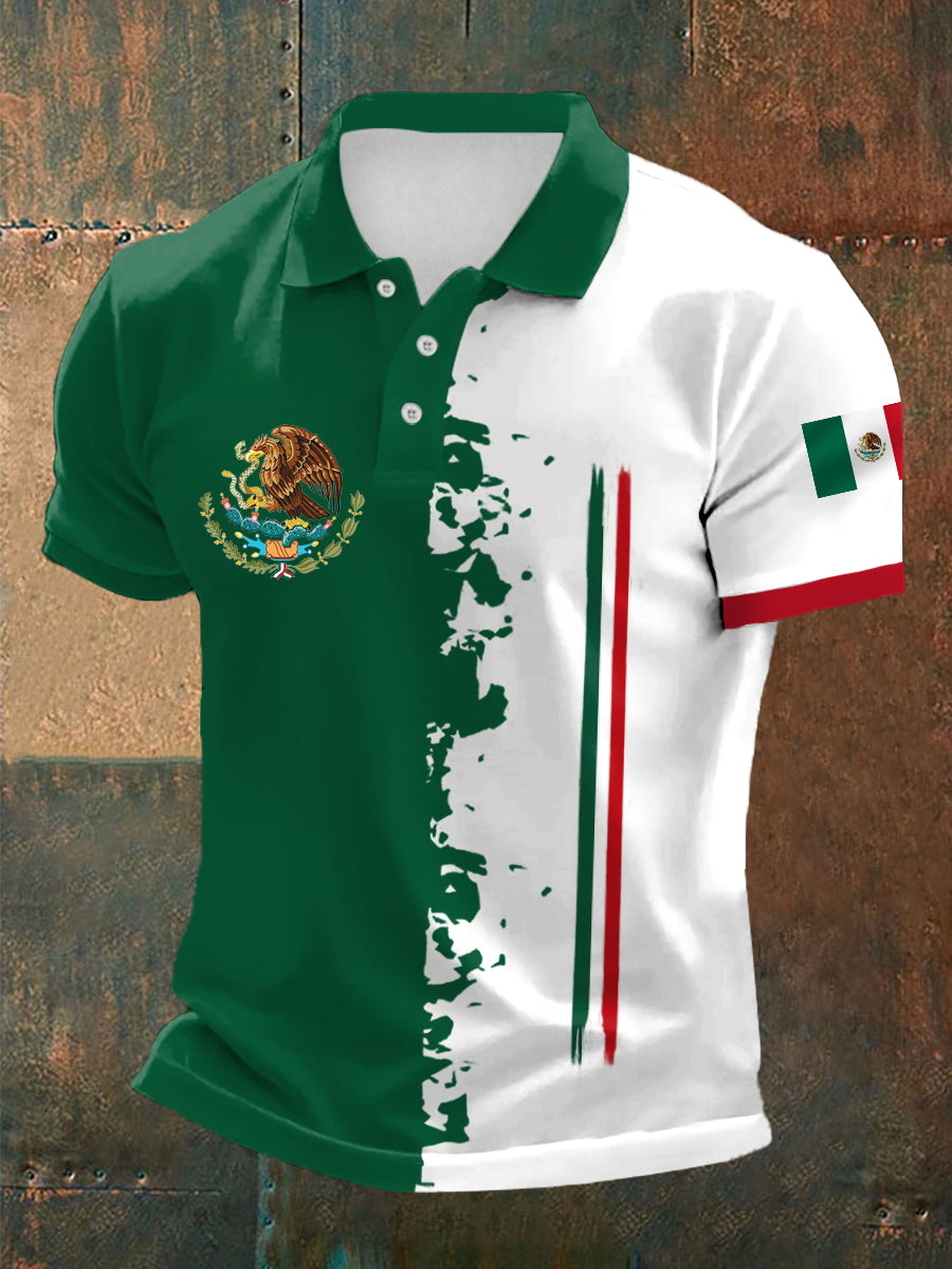 Men's Mexico Flag Print Casual Polo