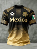 Men's Mexican Aztec Totem Print And Football-Themed Fan T-Shirt