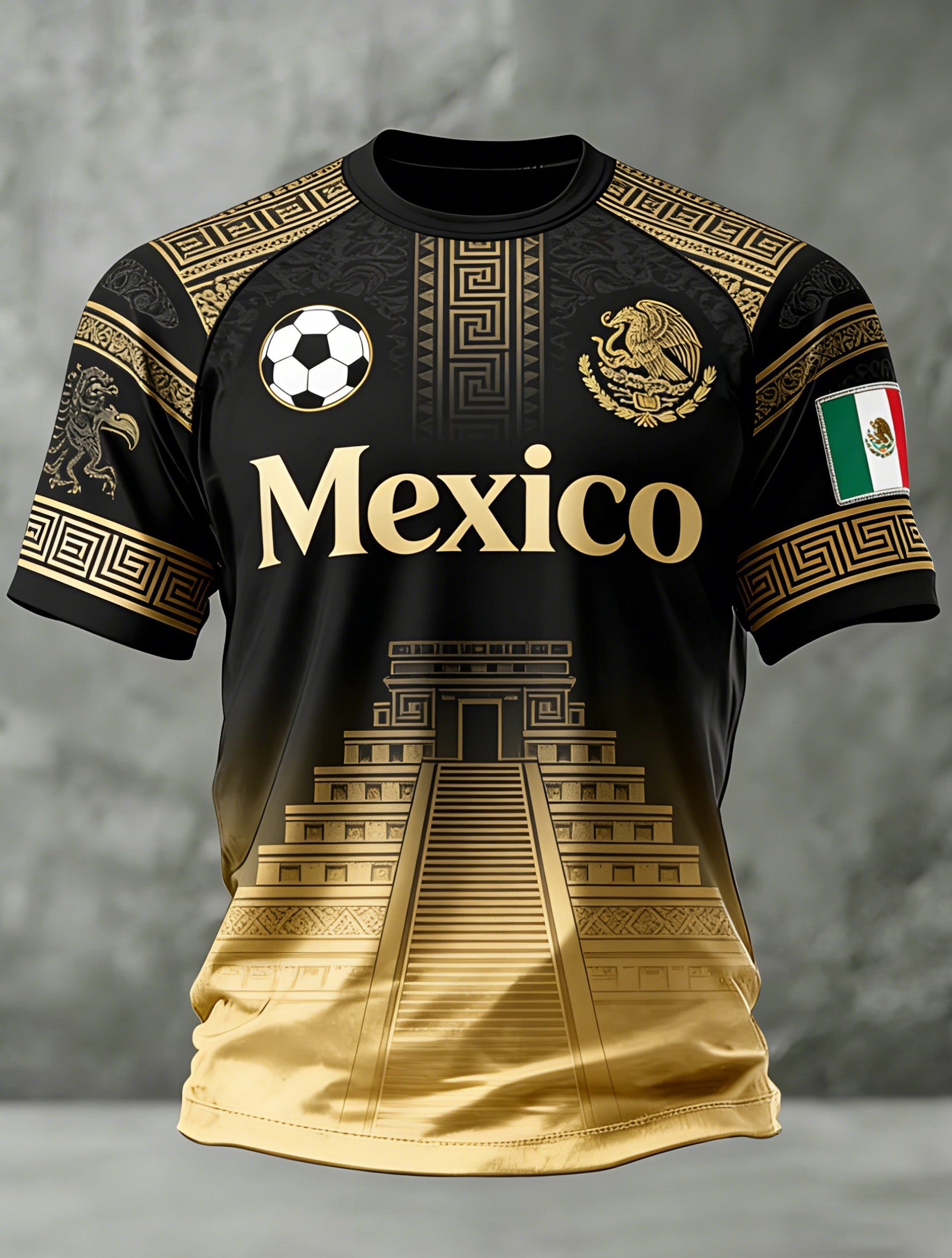 Men's Mexican Aztec Totem Print And Football-Themed Fan T-Shirt