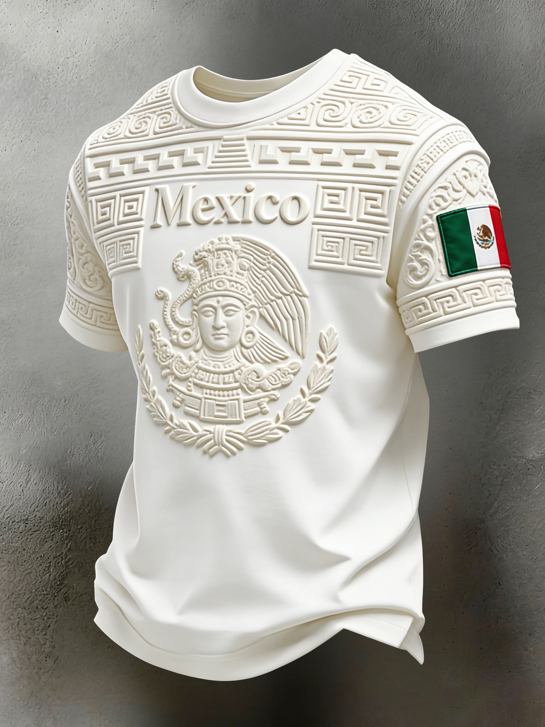 Men's Mexican Aztec Totem Print And Football-Themed Fan T-Shirt
