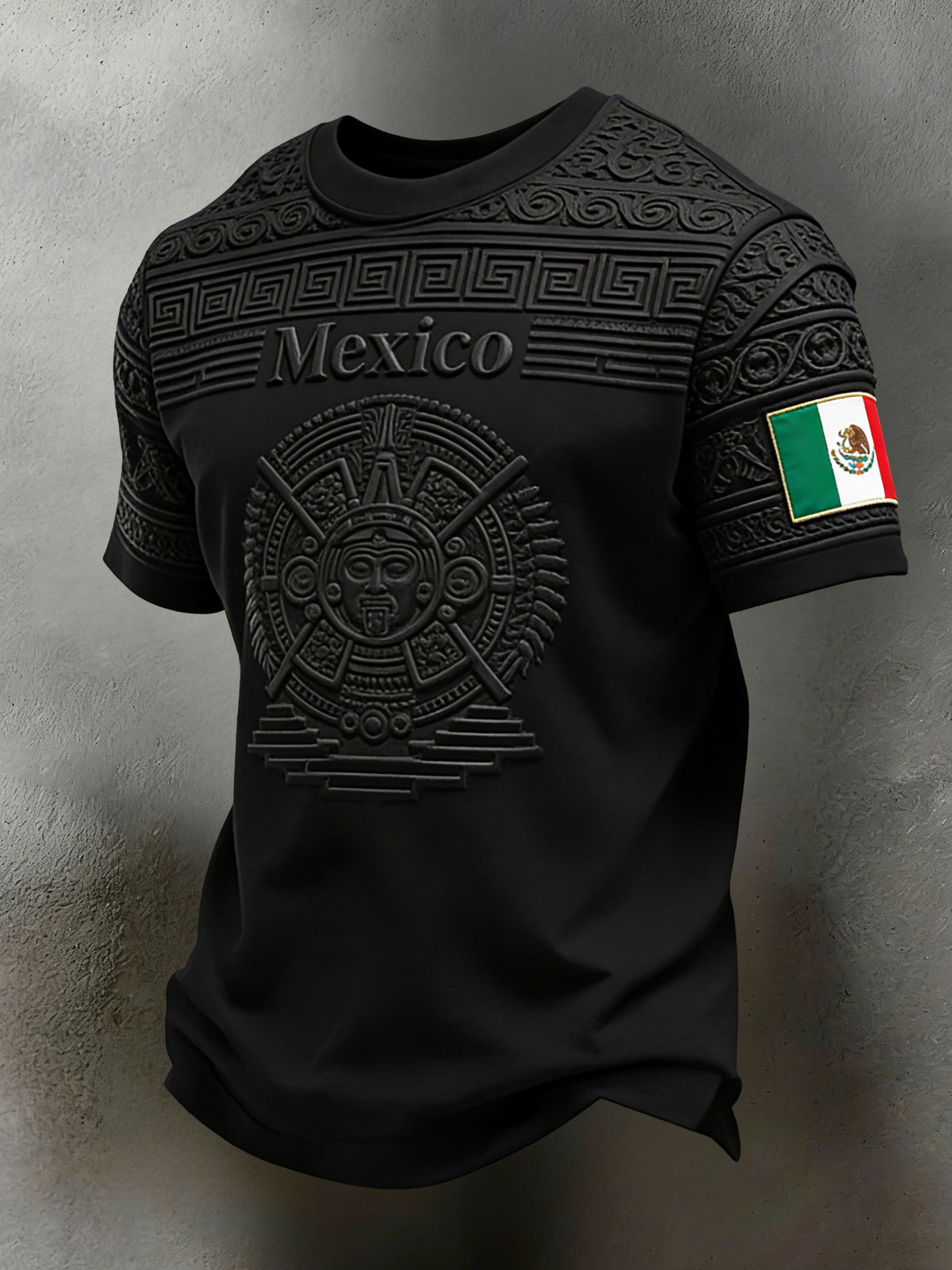 Men's Mexican Football Cheerleading Embossed Textured Art Print T-Shirt