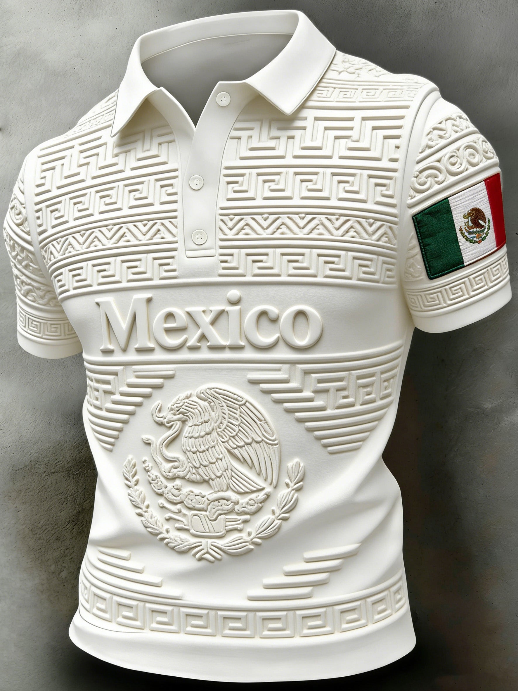 Men's Mexican Football Cheering Embossed Textured Art Print Polo Shirt