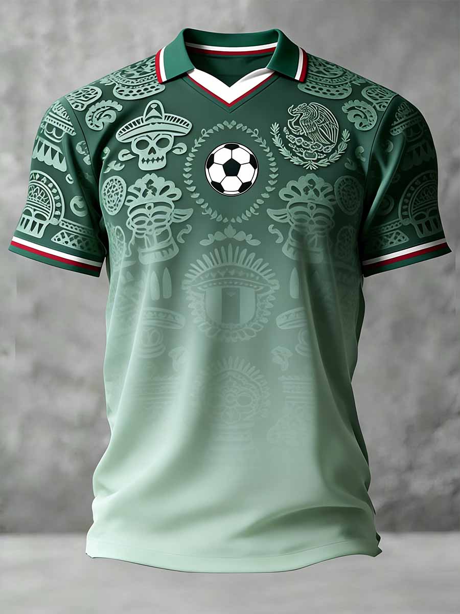 Men's Mexico World Cup Commemorative Pattern Print Casual Polo Shirt