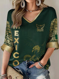 Women's Mexico Football Lover Printed Casual Tops
