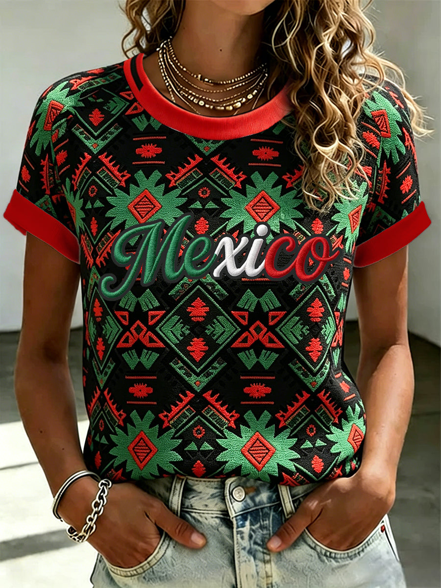 Women's Mexico Football Lover Art Printed T-shirt